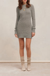 Robe courte brossé à manches longues en laine - Taupe