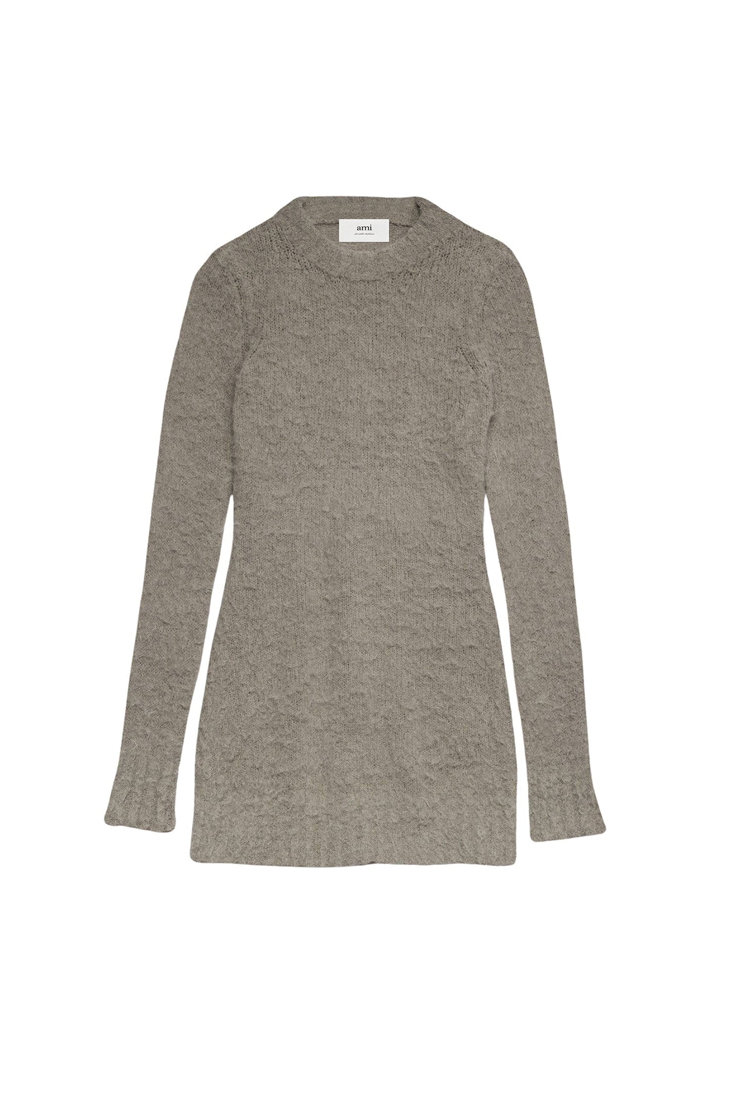 Robe courte brossé à manches longues en laine - Taupe