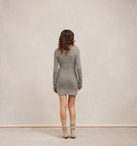 Robe courte brossé à manches longues en laine - Taupe