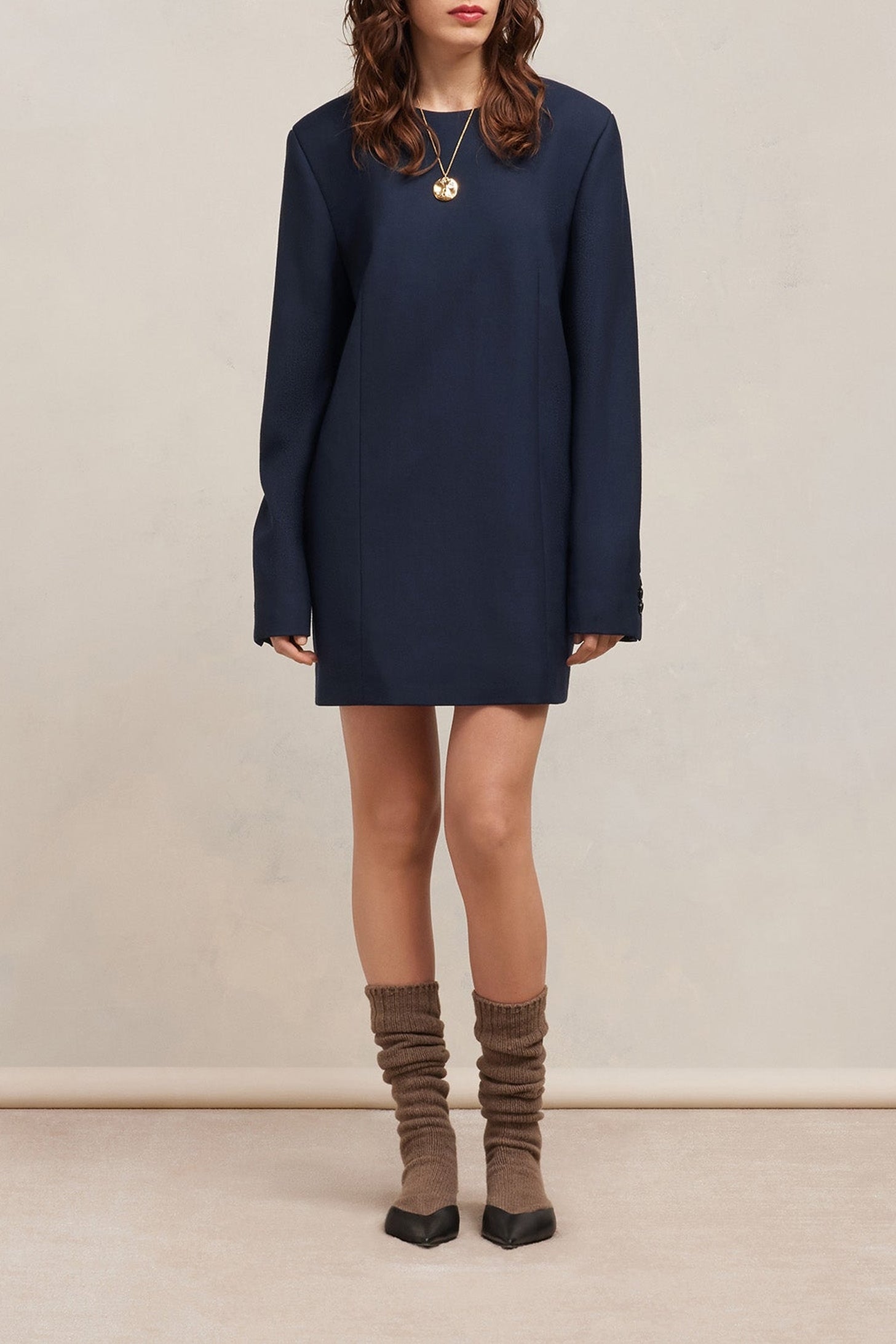 Robe courte à poignets boutonnés en laine - Night Blue