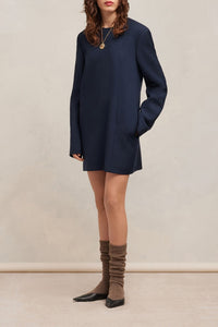 Robe courte à poignets boutonnés en laine - Night Blue