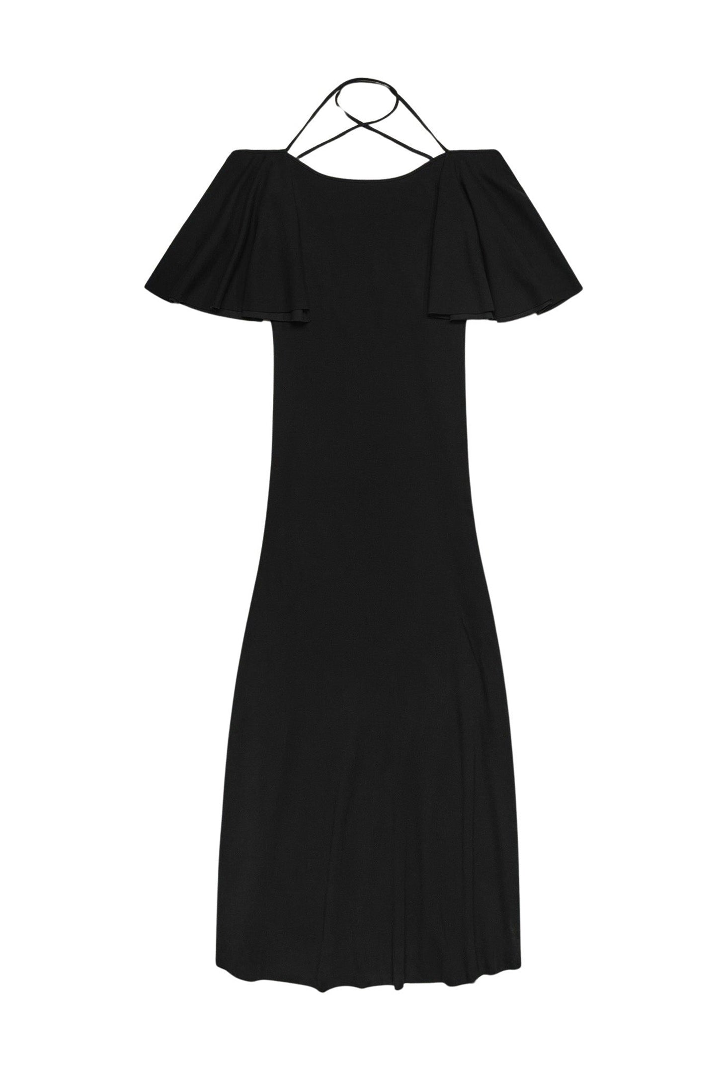 Robe longue à épaules denudées en laine mélangée - Black