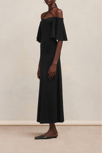 Robe longue à épaules denudées en laine mélangée - Black