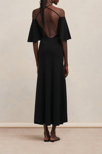 Robe longue à épaules denudées en laine mélangée - Black