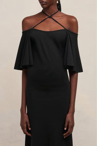 Robe longue à épaules denudées en laine mélangée - Black