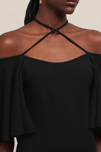 Robe longue à épaules denudées en laine mélangée - Black