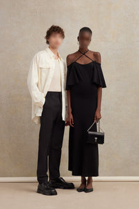 Robe longue à épaules denudées en laine mélangée - Black