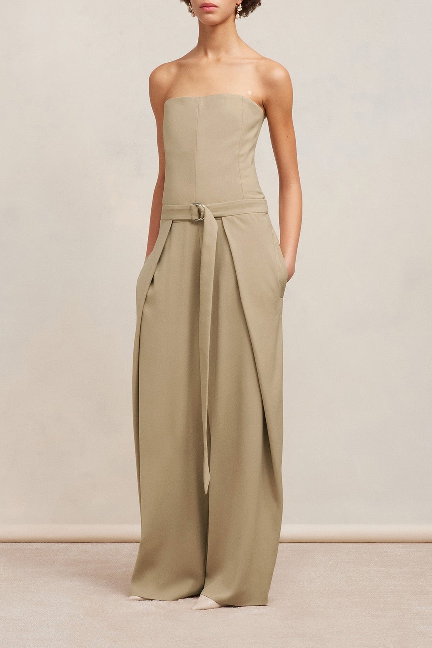 Strapless jumpsuit with wool panels - Champagne