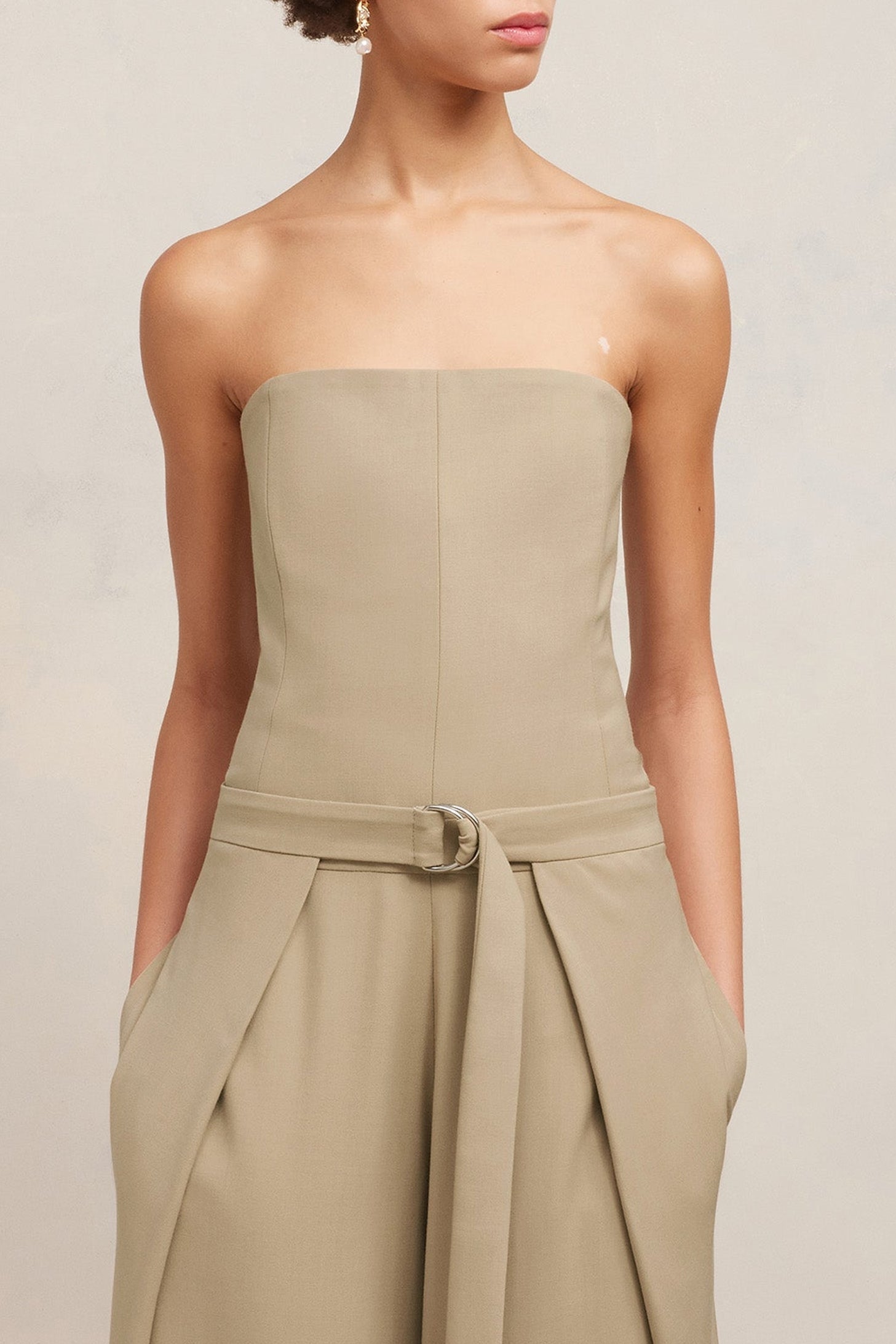 Strapless jumpsuit with wool panels - Champagne