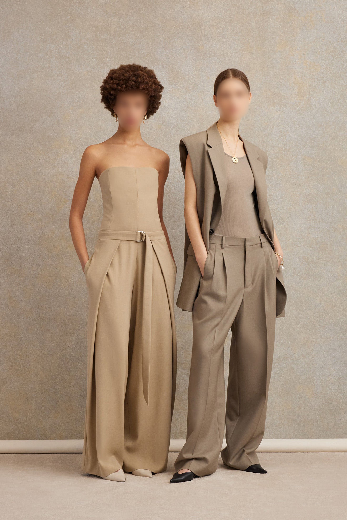 Strapless jumpsuit with wool panels - Champagne