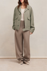 Veste oversize boutonnée en laine - Taupe