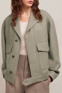Veste oversize boutonnée en laine - Taupe