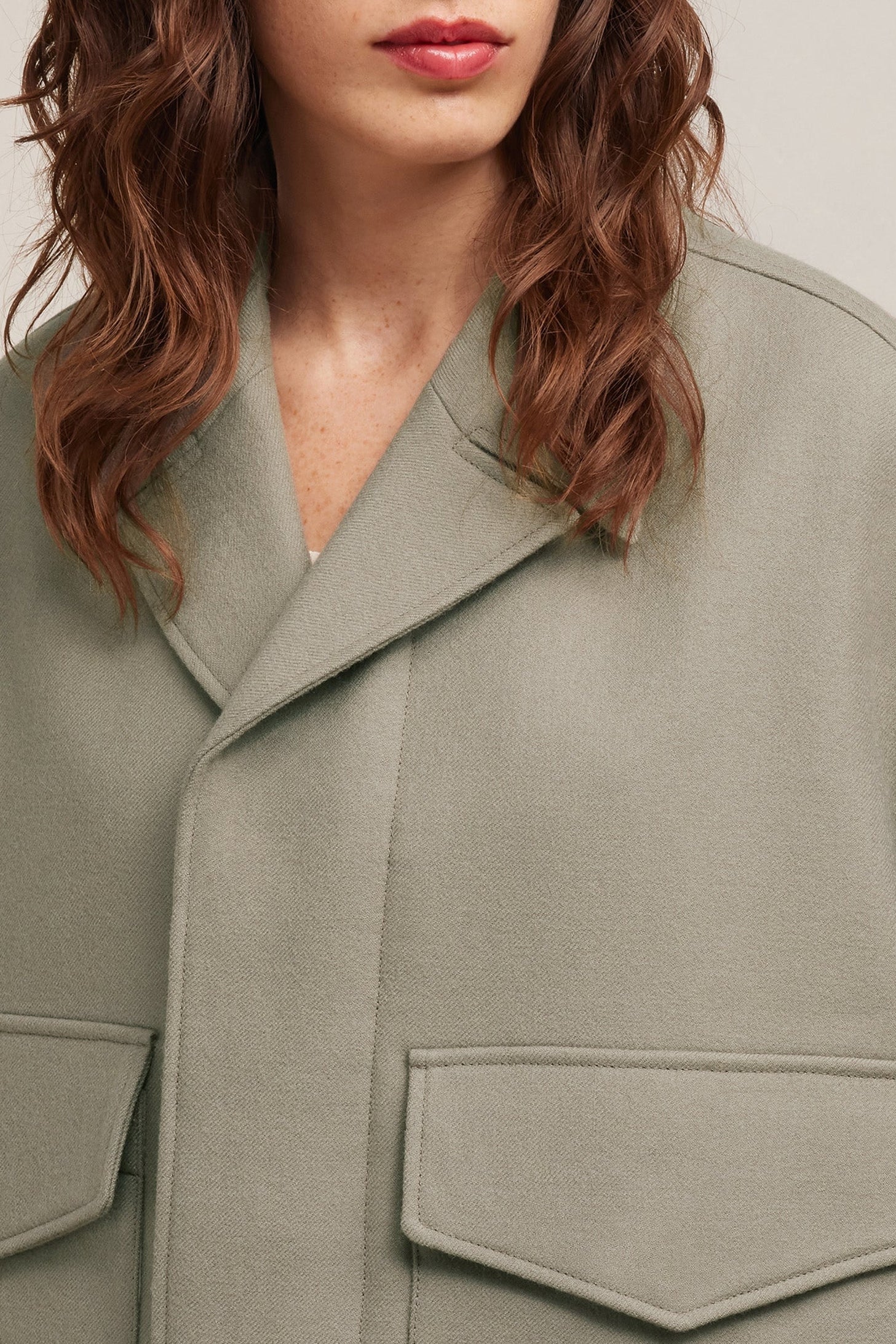 Veste oversize boutonnée en laine - Taupe