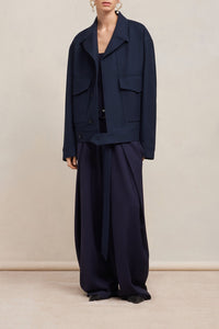 Veste oversize boutonnée en laine - Night Blue
