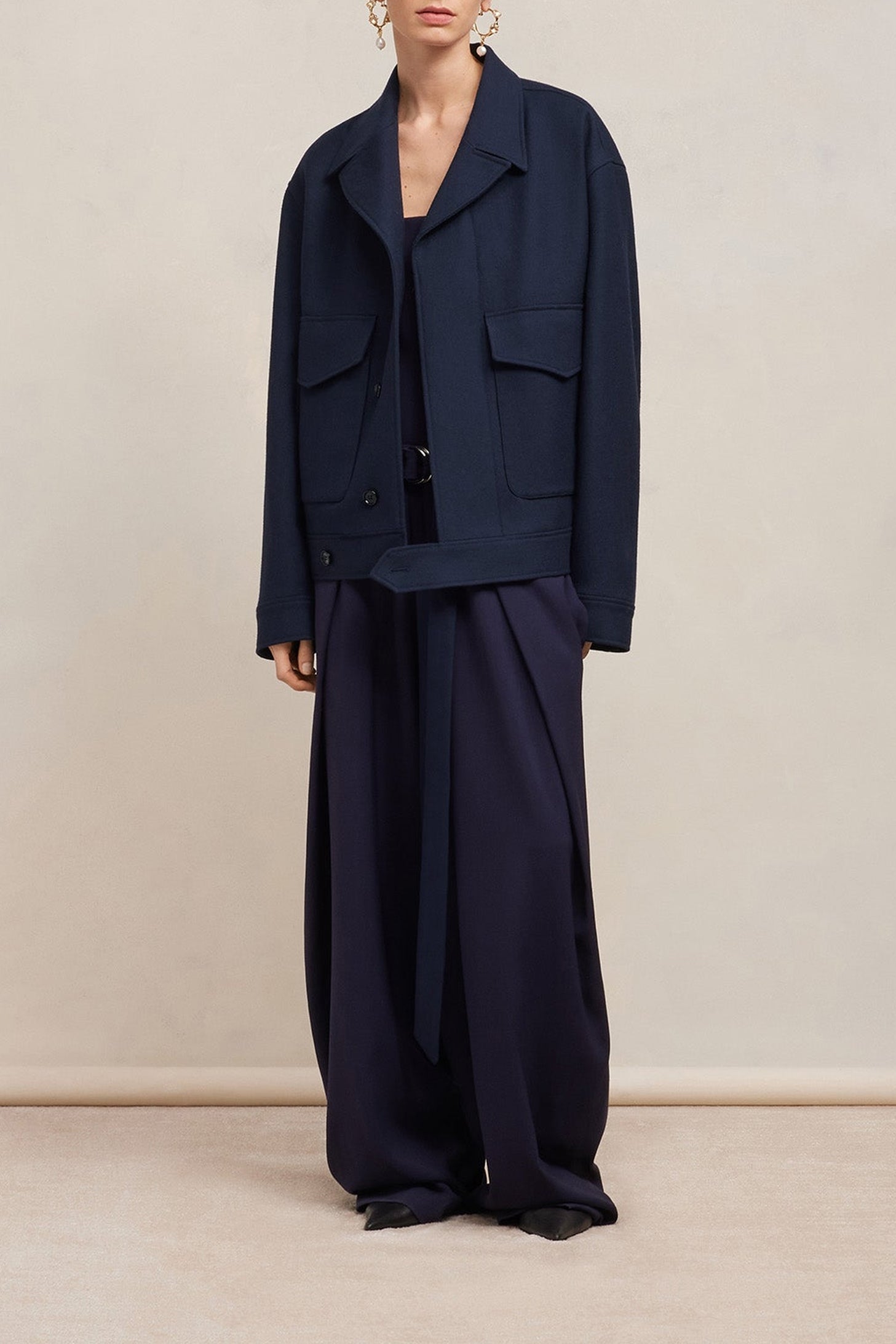 Veste oversize boutonnée en laine - Night Blue