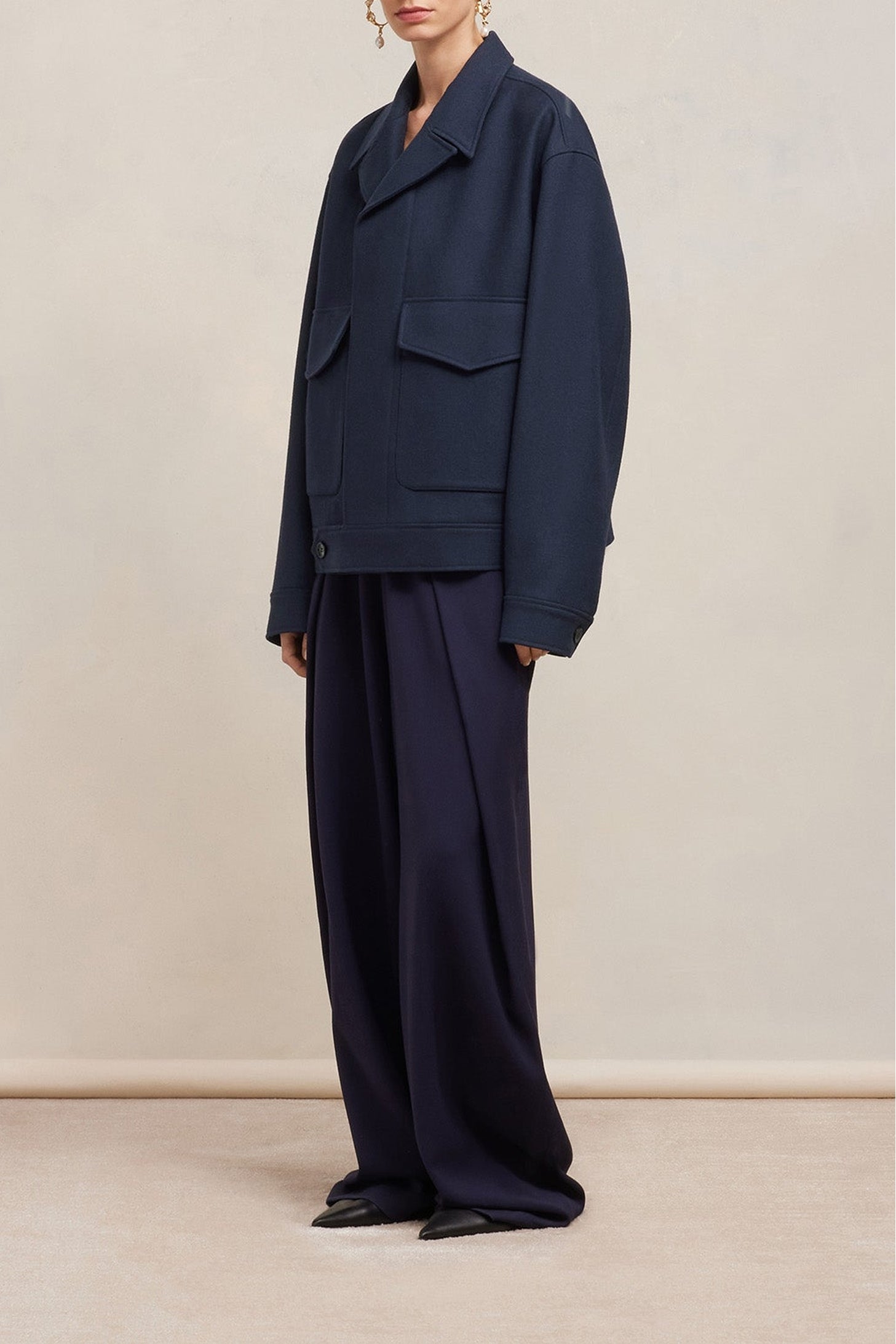 Veste oversize boutonnée en laine - Night Blue