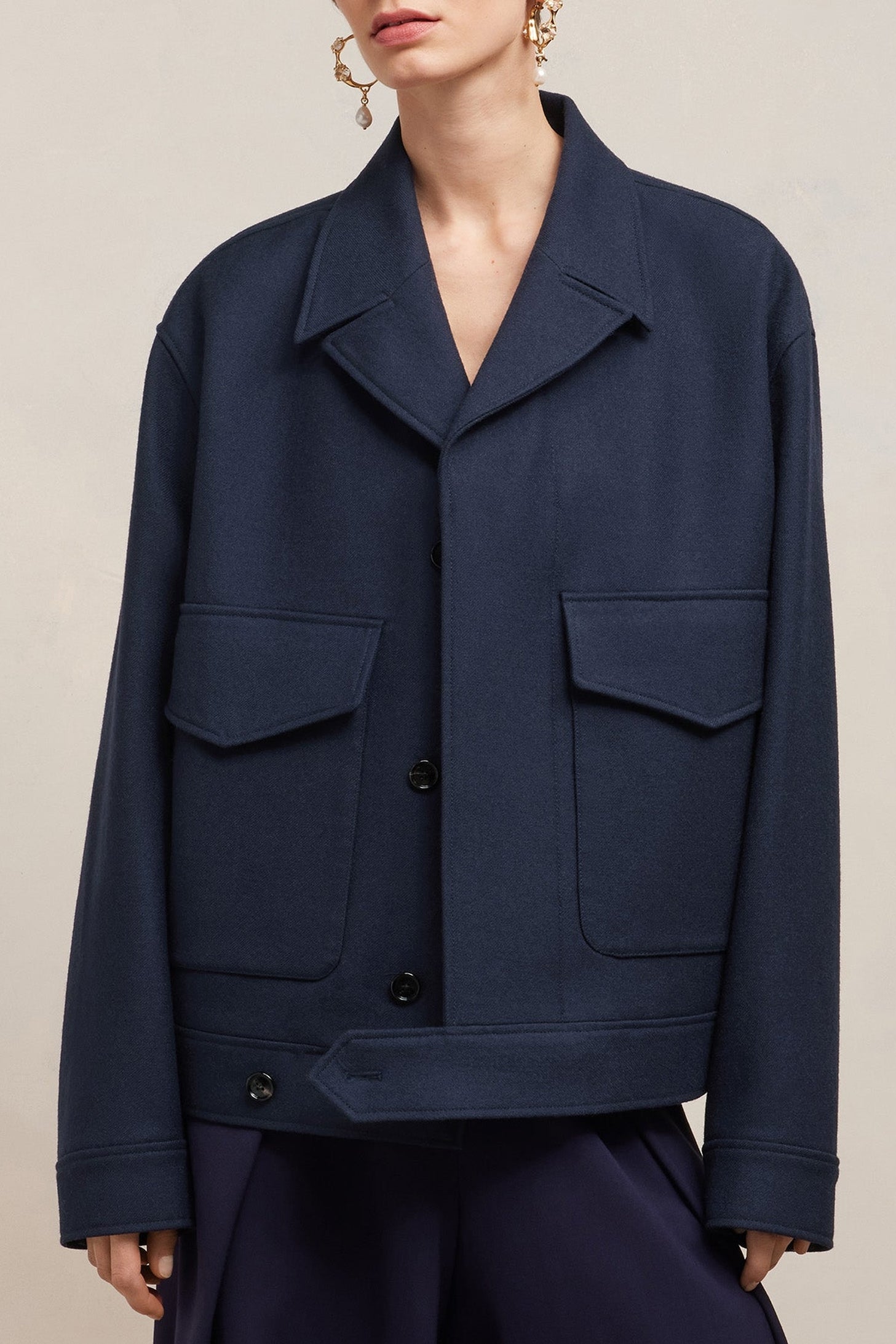 Veste oversize boutonnée en laine - Night Blue