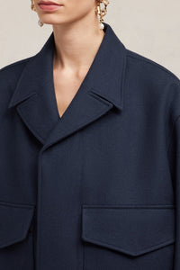 Veste oversize boutonnée en laine - Night Blue