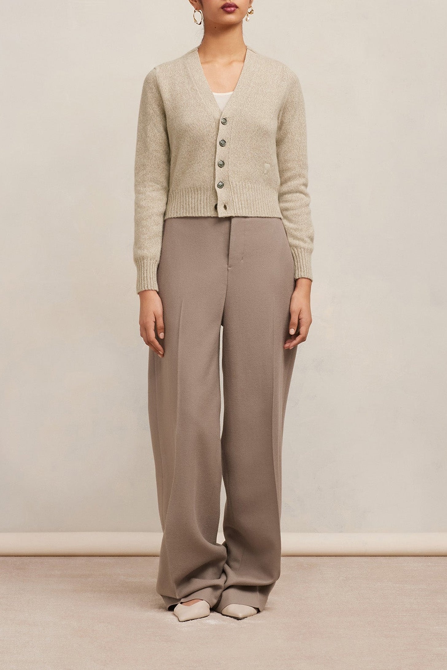 Ami de Cœur tone-on-tone cashmere and wool cardigan - Champagne
