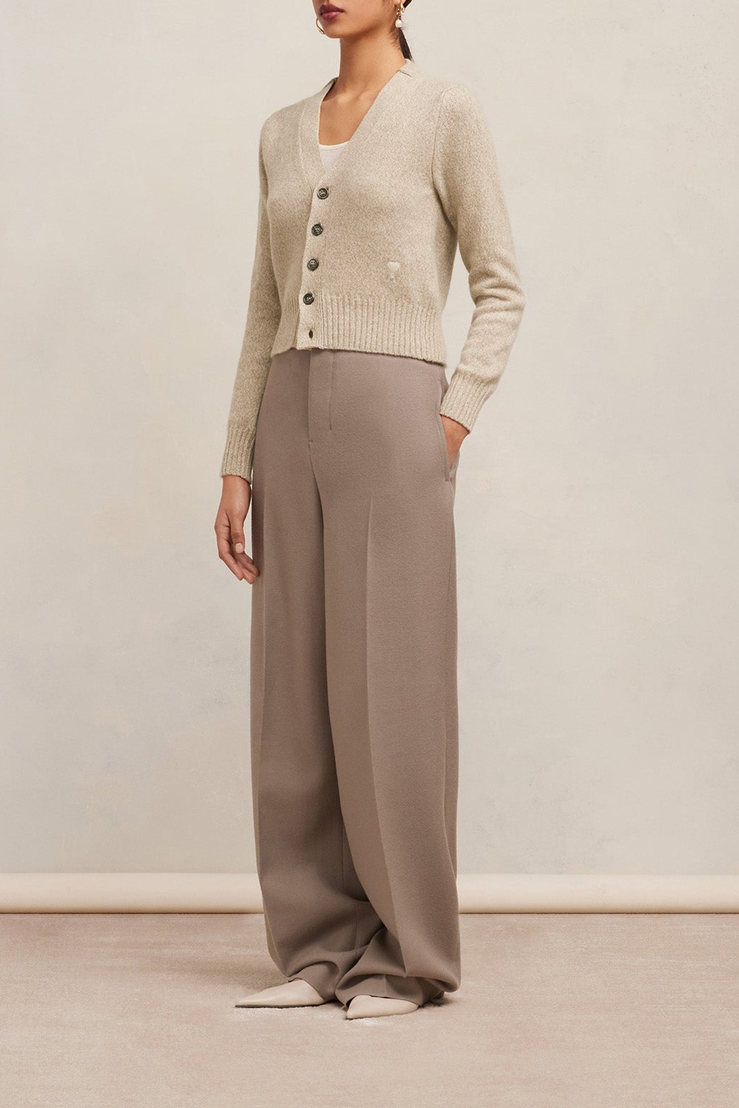 Ami de Cœur tone-on-tone cashmere and wool cardigan - Champagne
