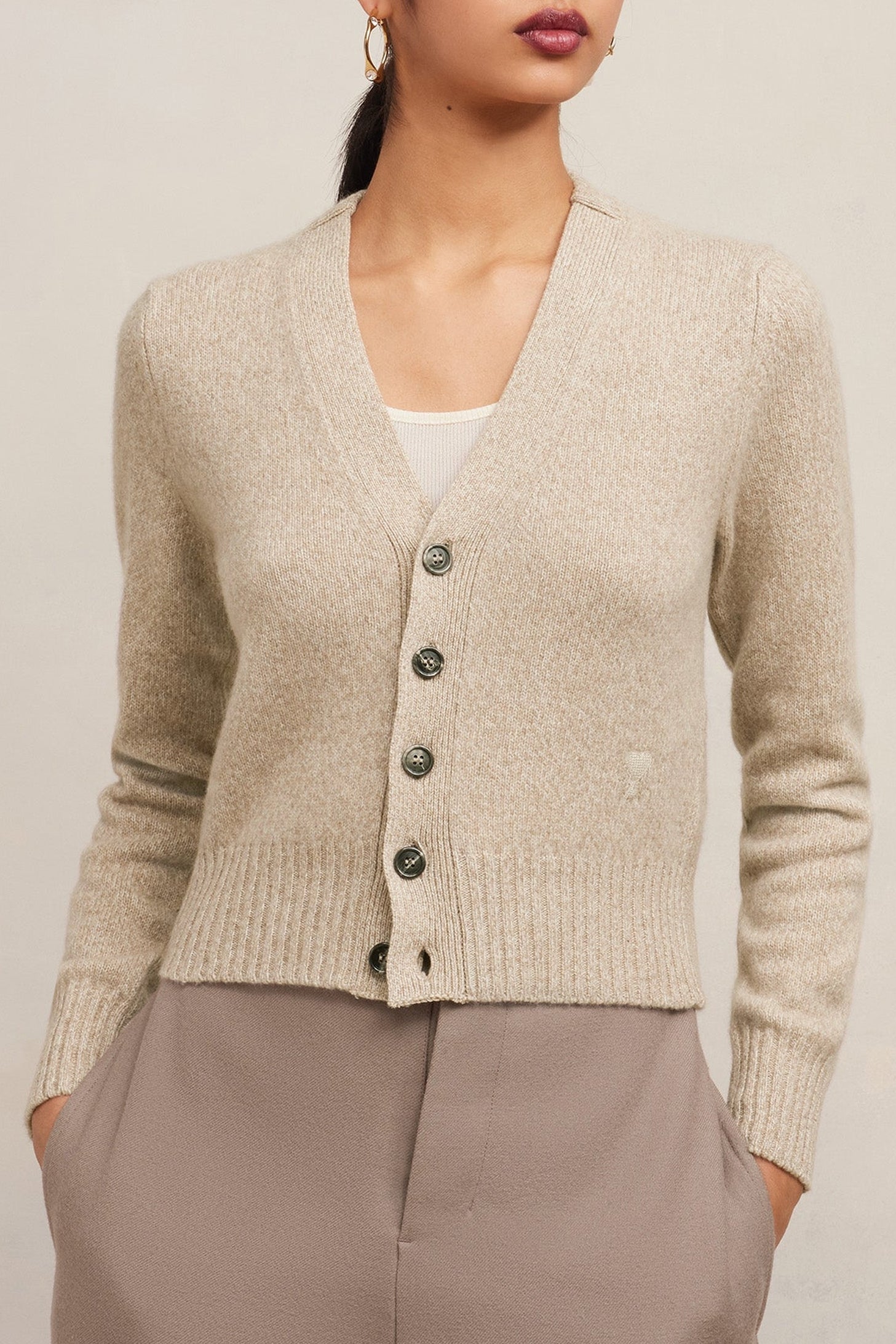 Ami de Cœur tone-on-tone cashmere and wool cardigan - Champagne
