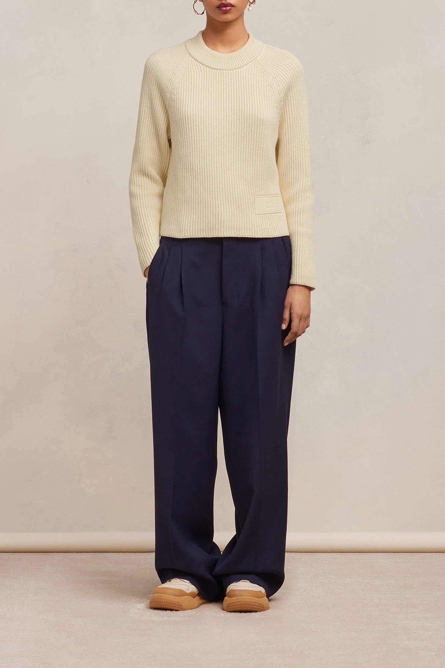 Fitted jumper with mesh patch - Ivory