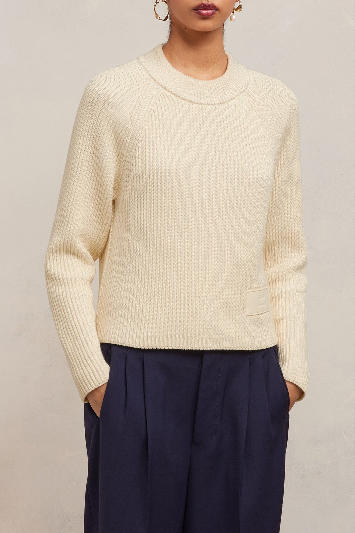 Fitted jumper with mesh patch - Ivory
