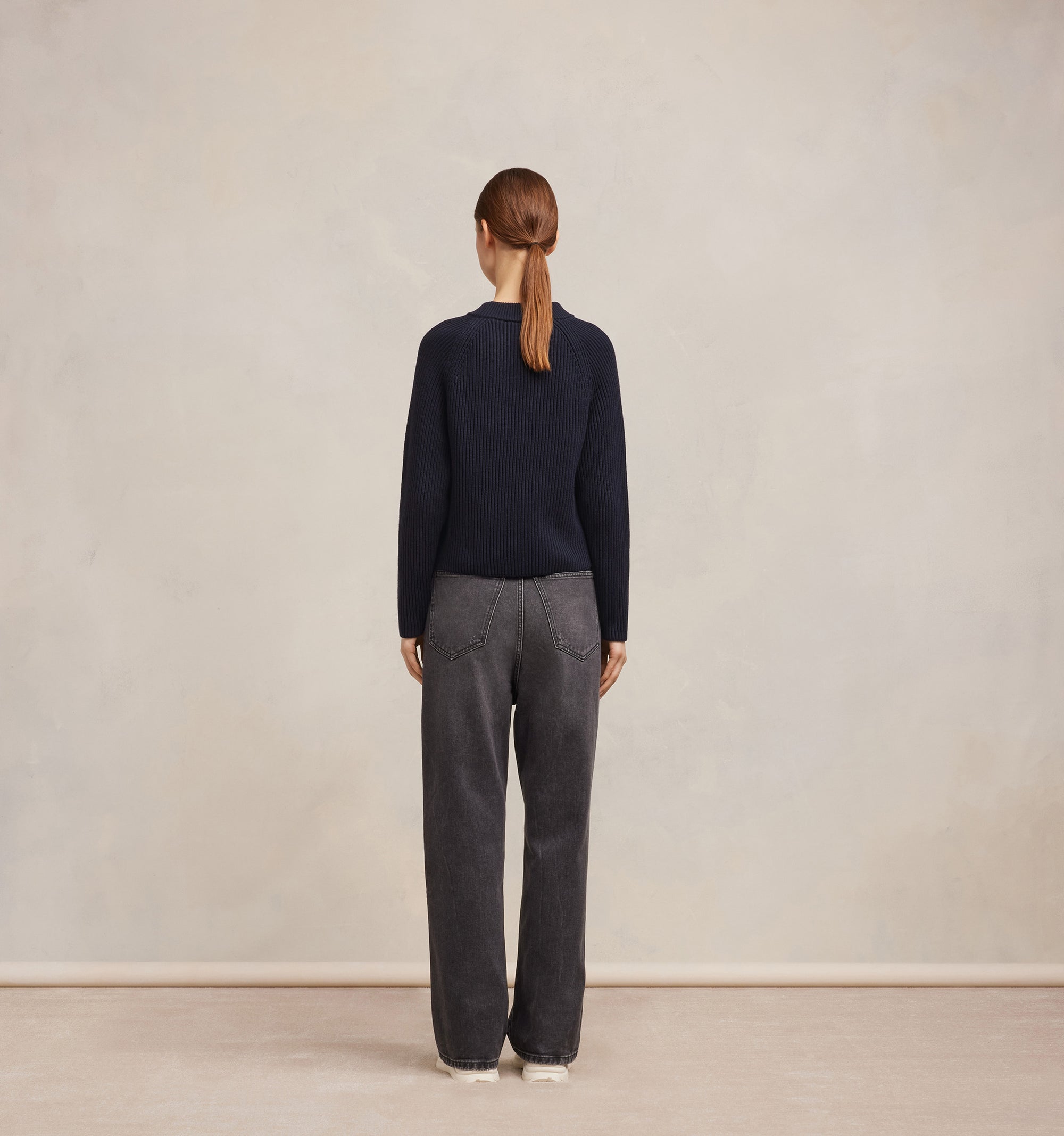 Fitted jumper with mesh patch - Night Blue
