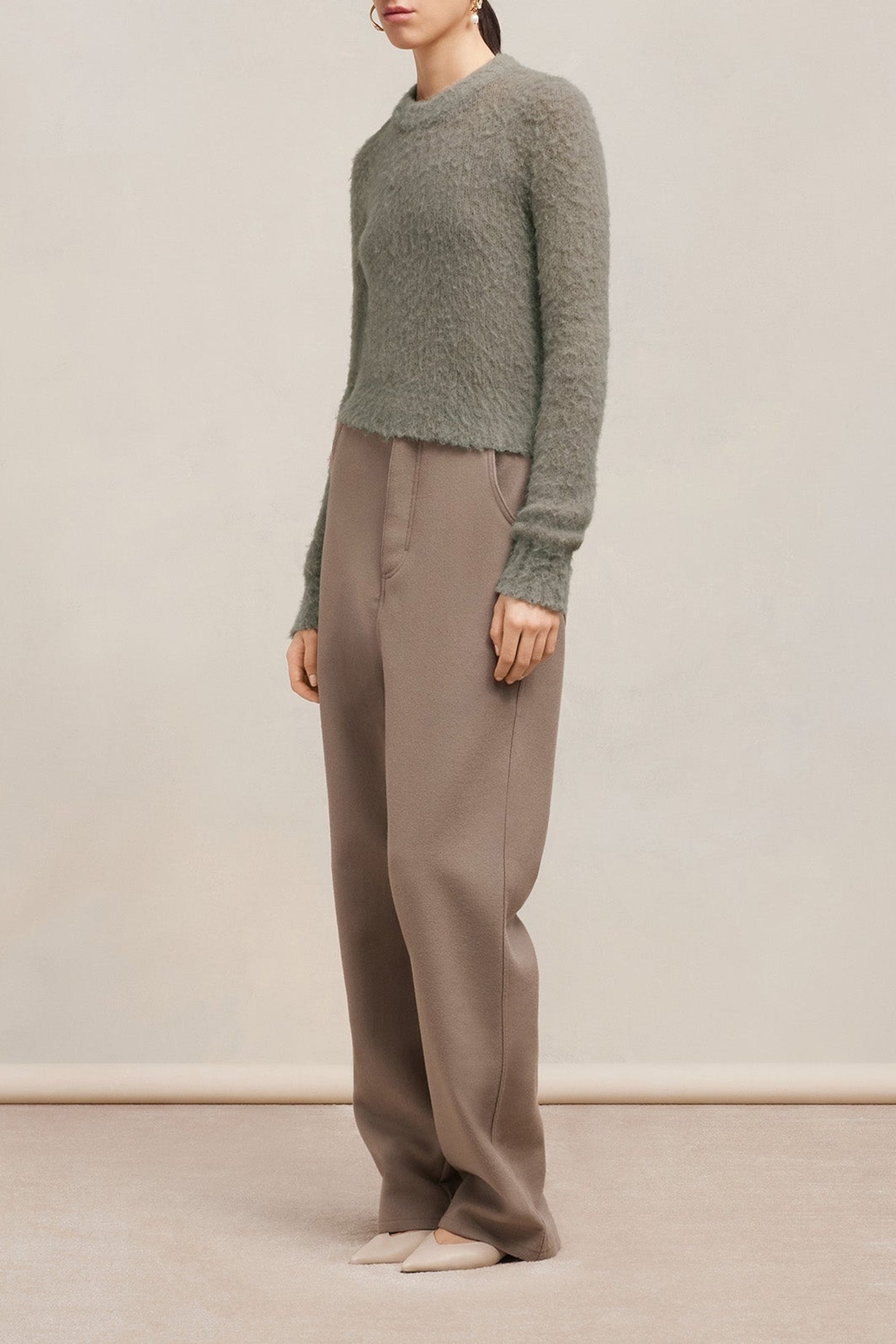 Pull brossé en laine - Taupe