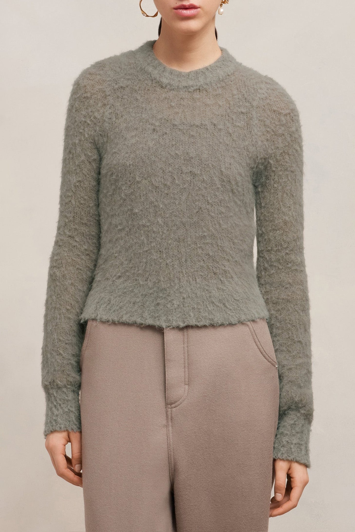 Pull brossé en laine - Taupe