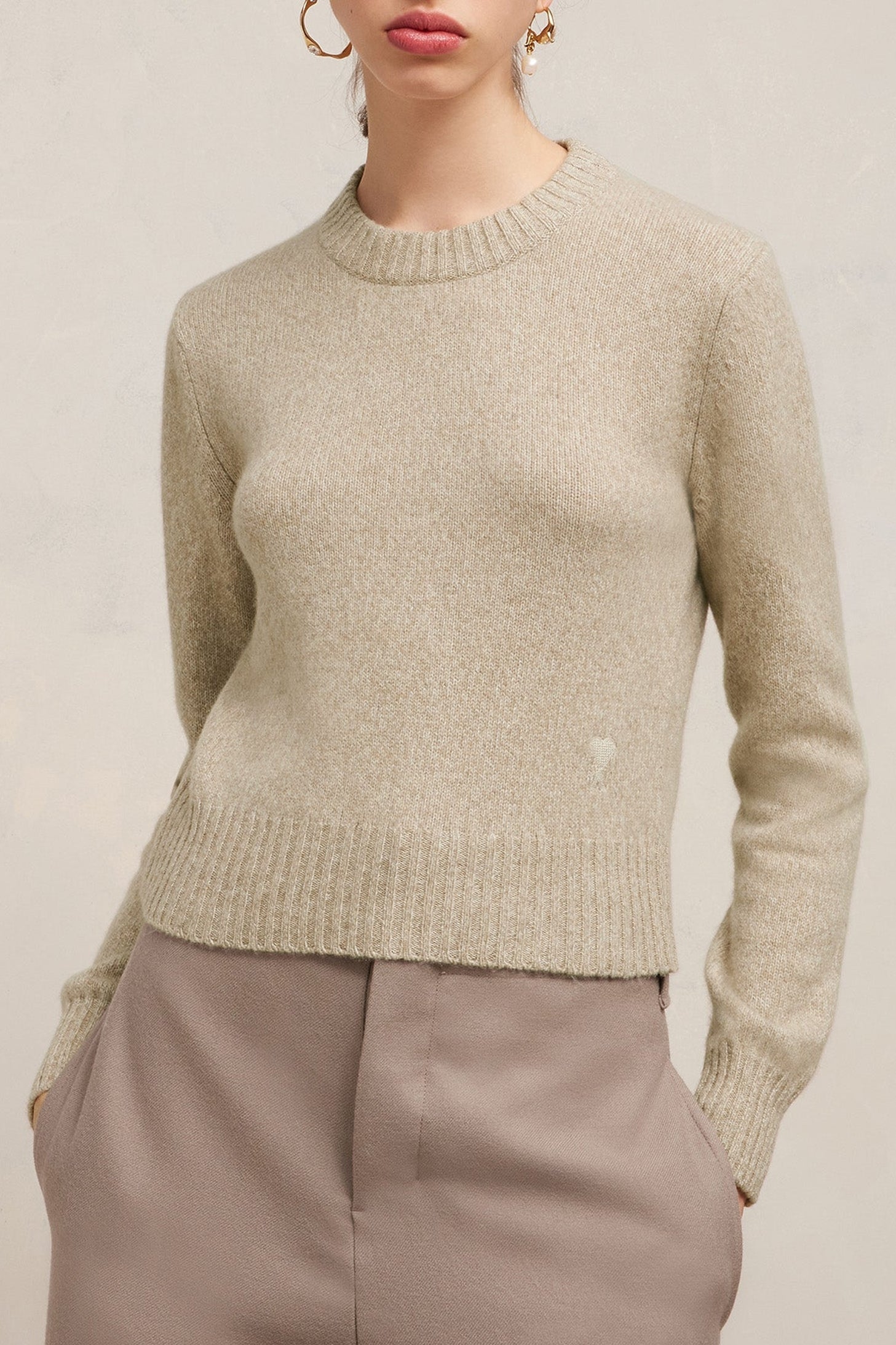Pull Ami de Cœur avec broderie en cachemire et laine - Champagne