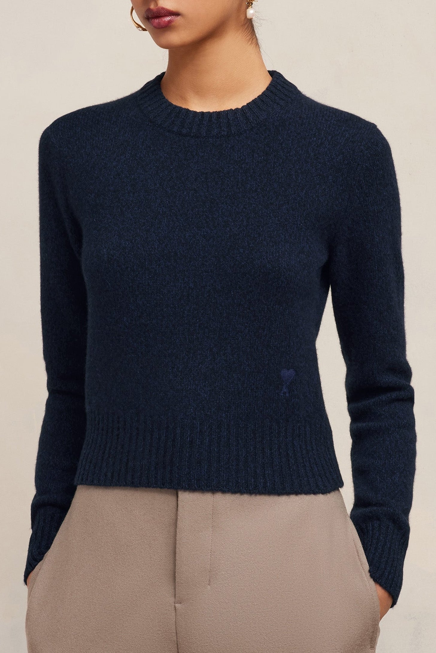 Pull Ami de Cœur avec broderie en cachemire et laine - Night Blue