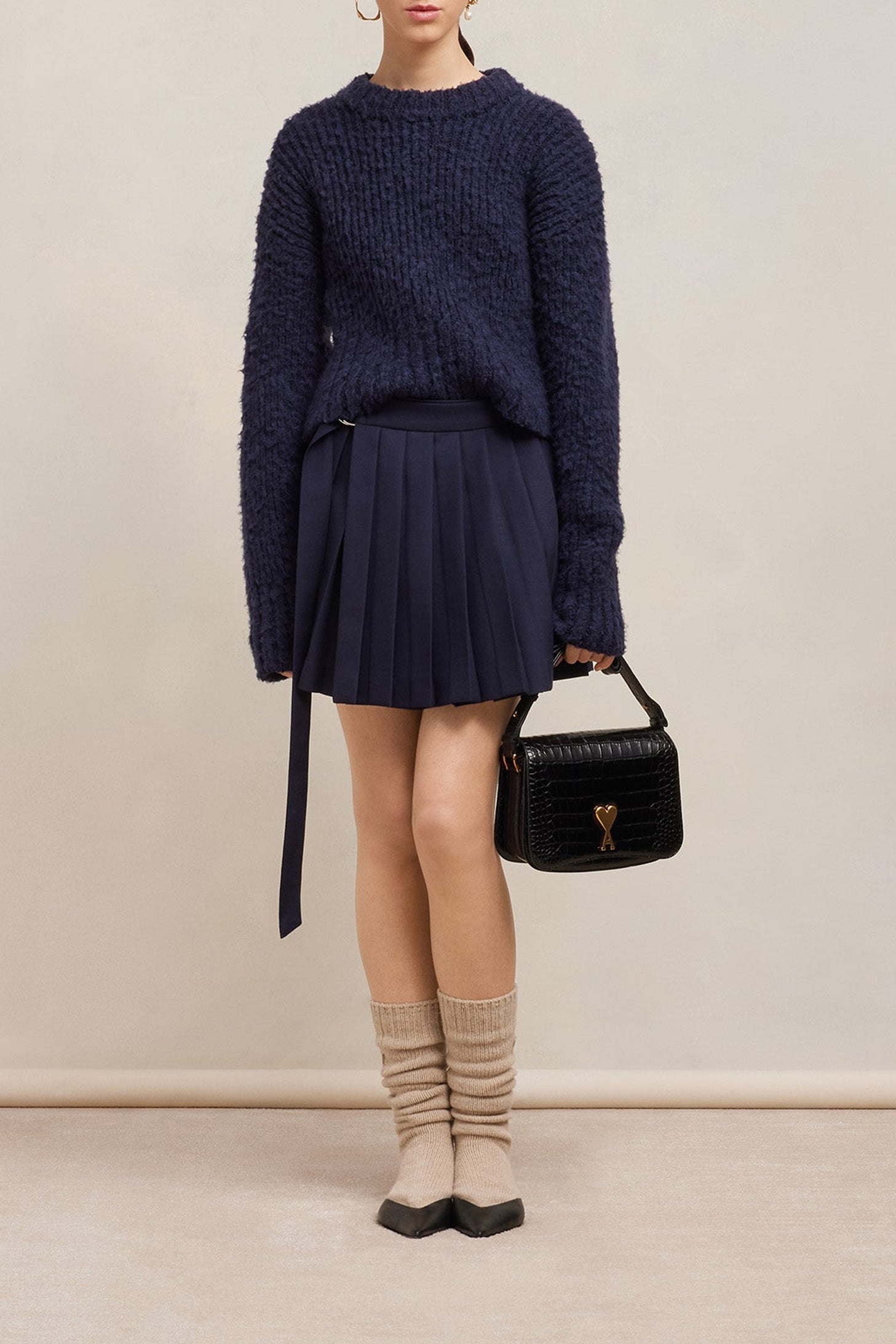 Jupe courte Kilt portefeuille en laine - Taupe