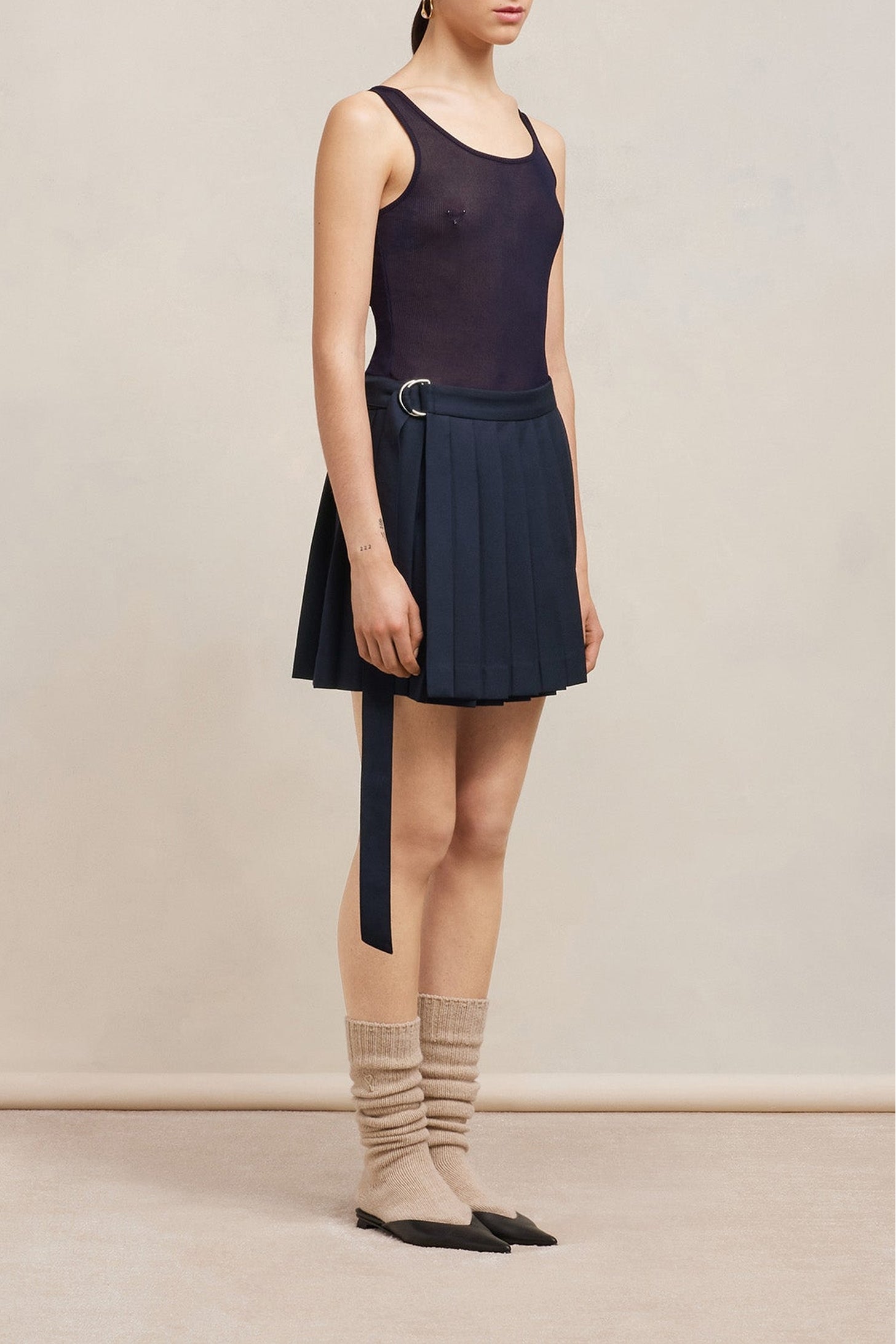 Jupe courte Kilt portefeuille en laine - Taupe