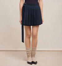 Kilt wrap short skirt in wool - Night Blue
