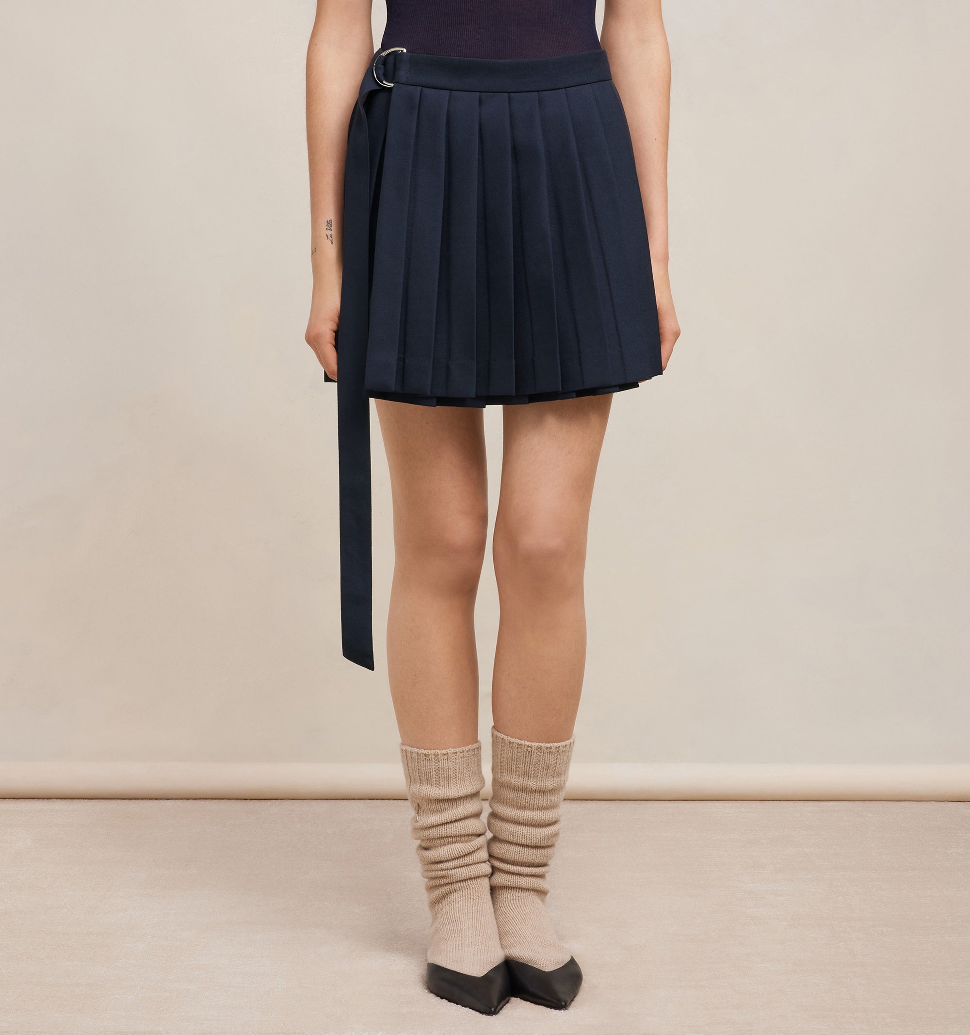 Kilt wrap short skirt in wool - Night Blue