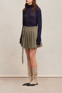 Kilt wrap short skirt in wool - Champagne & Black