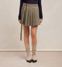 Kilt wrap short skirt in wool - Champagne & Black