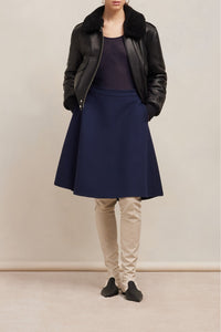 Jupe midi evasée en laine - Night Blue
