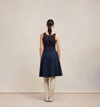 Jupe midi evasée en laine - Night Blue