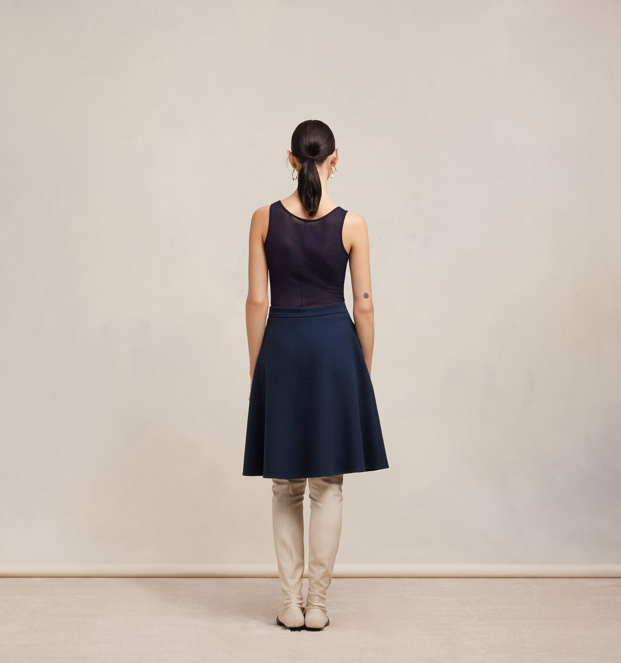 Jupe midi evasée en laine - Night Blue