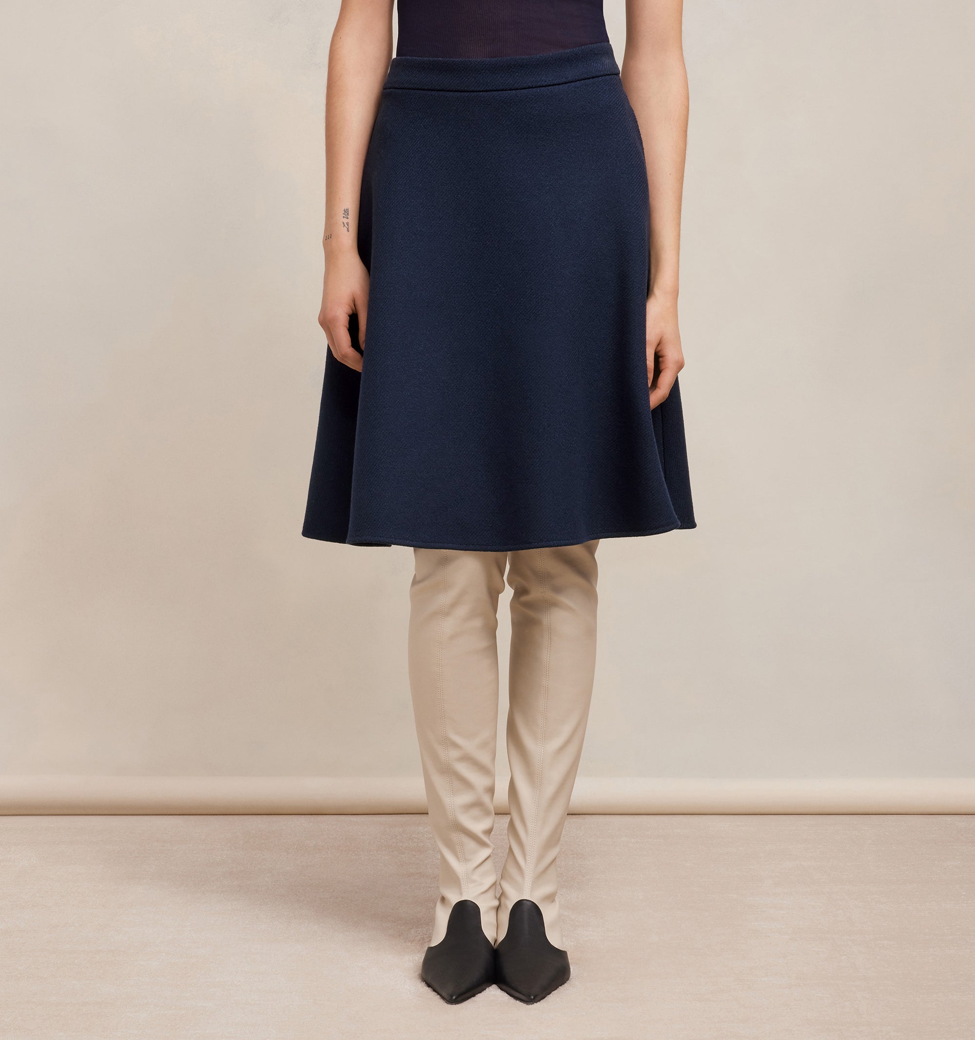 Jupe midi evasée en laine - Night Blue