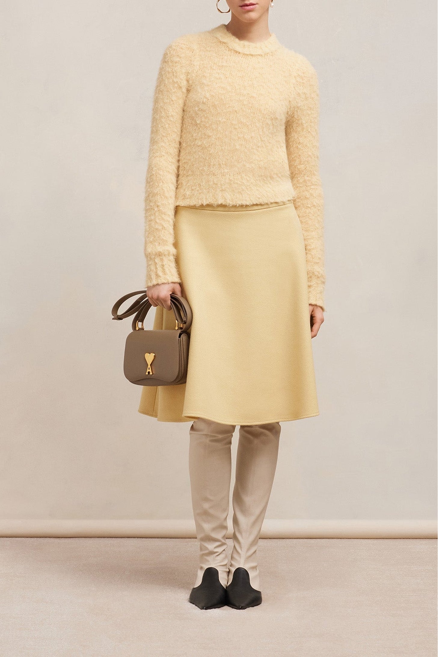 Jupe midi évasée en laine - Vanilla Cream