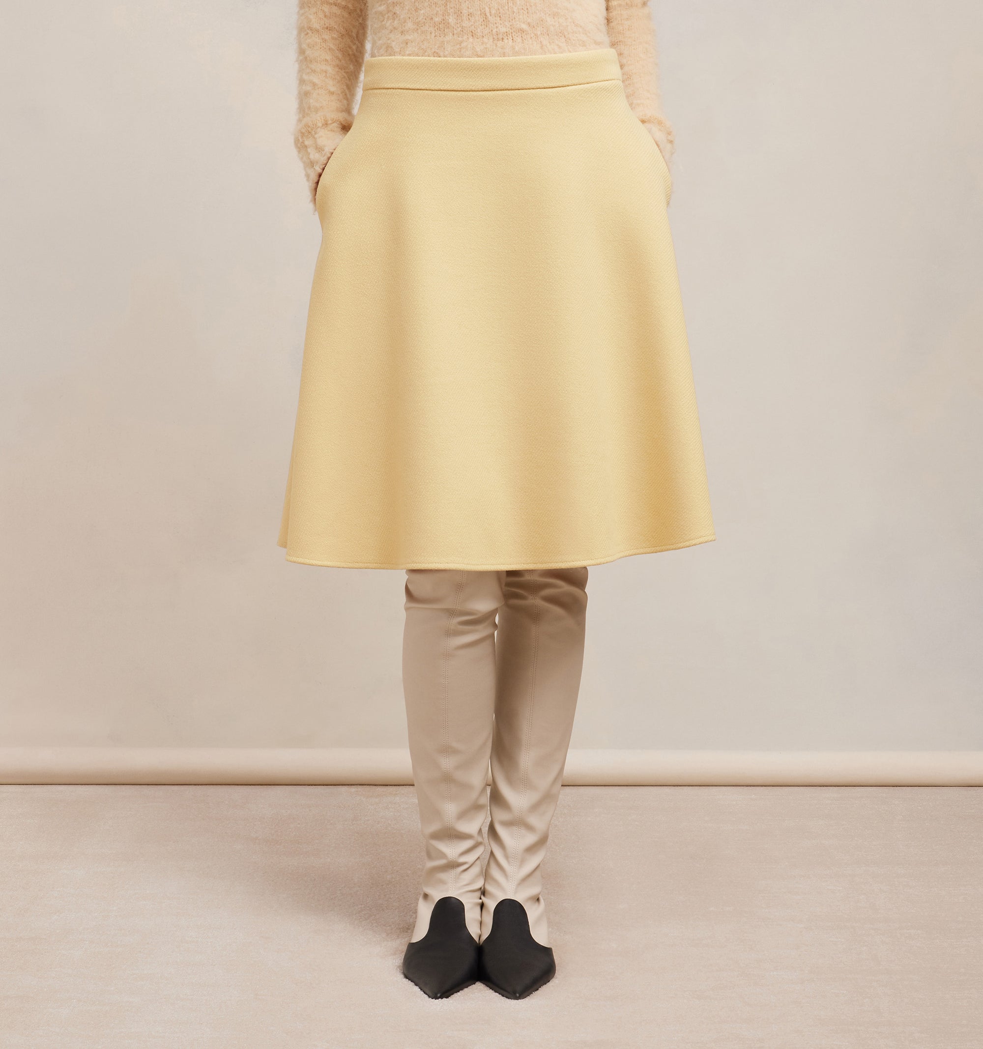 Flared midi skirt in wool - Vanilla Cream