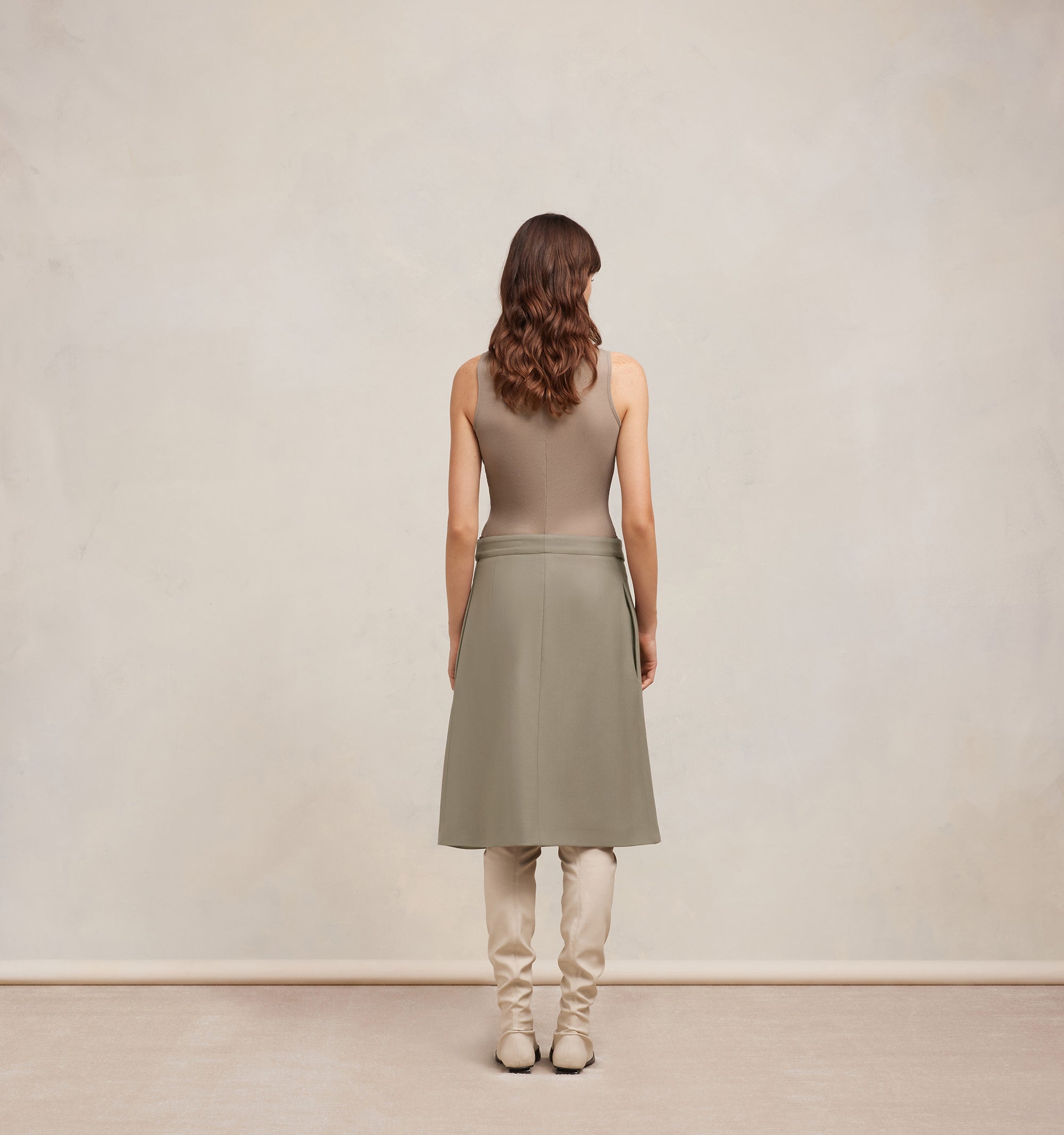 Jupe midi à pans en laine - Taupe