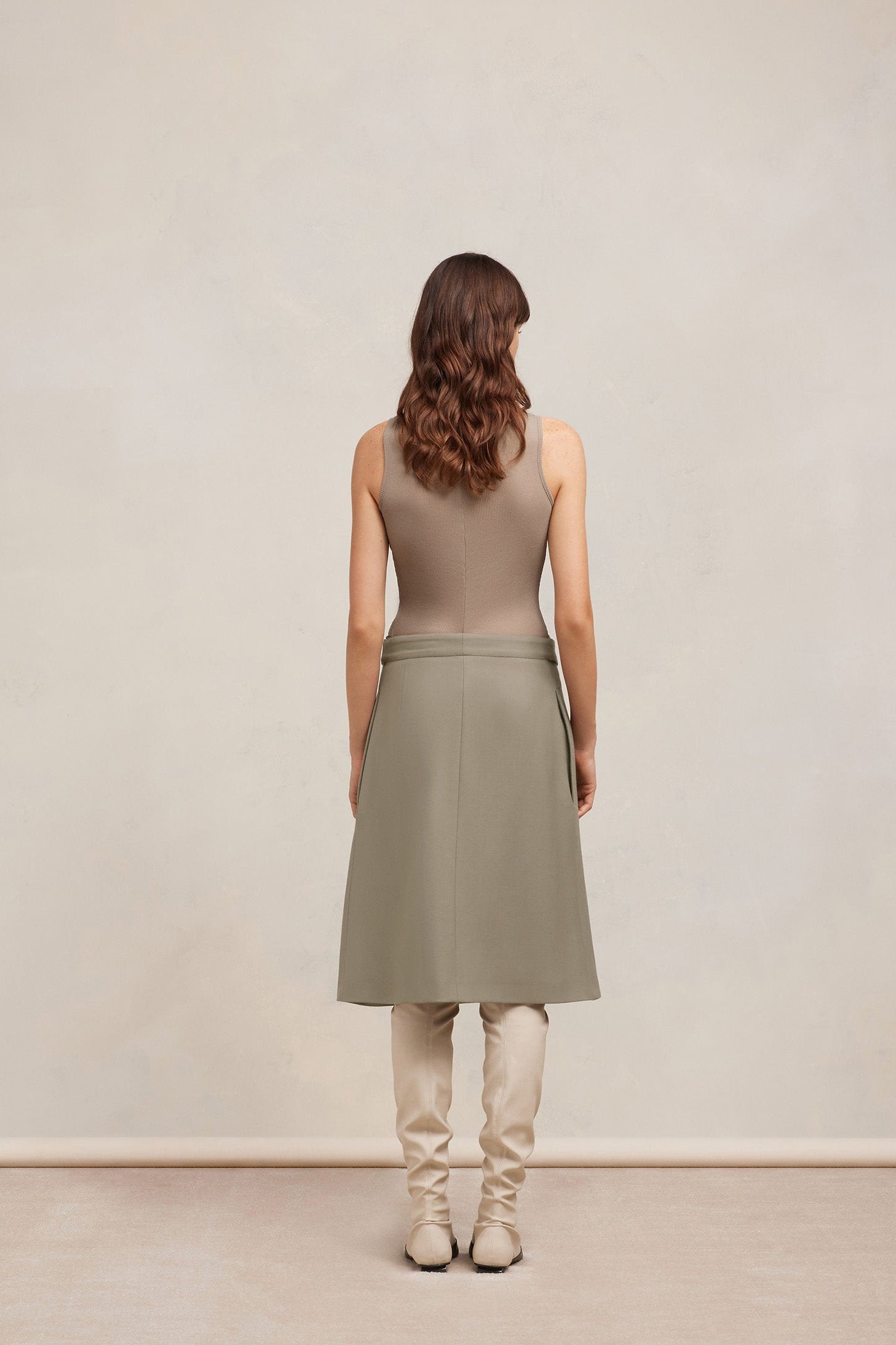 Jupe midi à pans en laine - Taupe