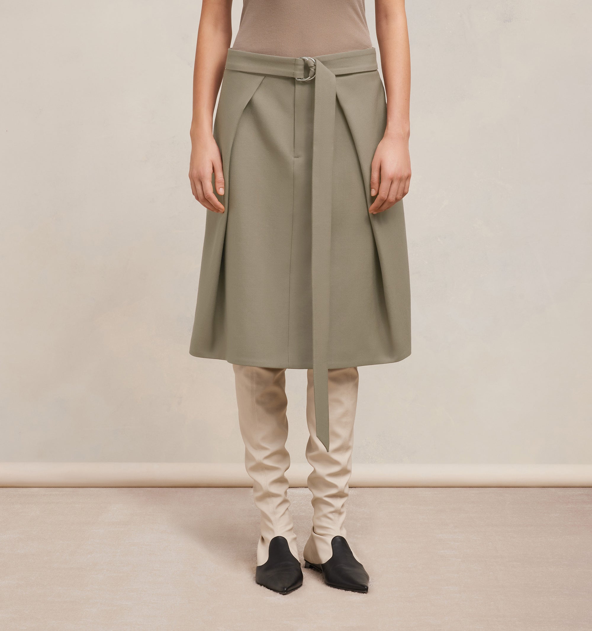Jupe midi à pans en laine - Taupe