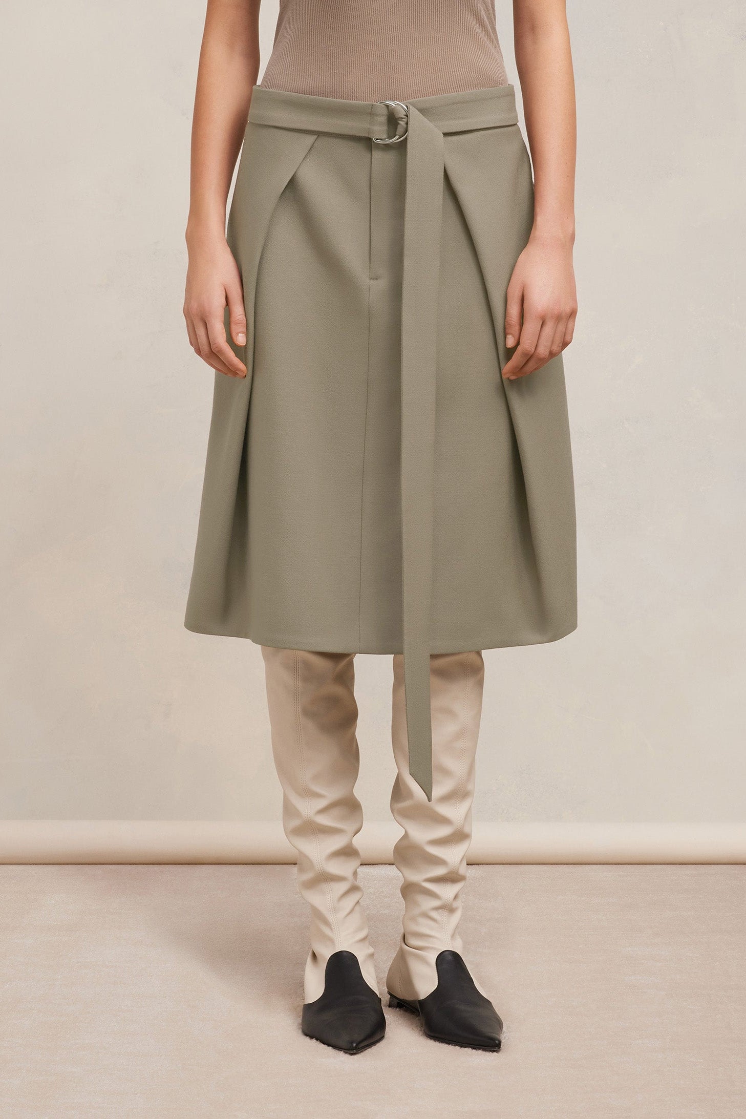 Jupe midi à pans en laine - Taupe