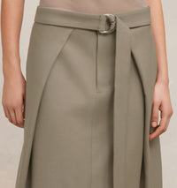 Jupe midi à pans en laine - Taupe