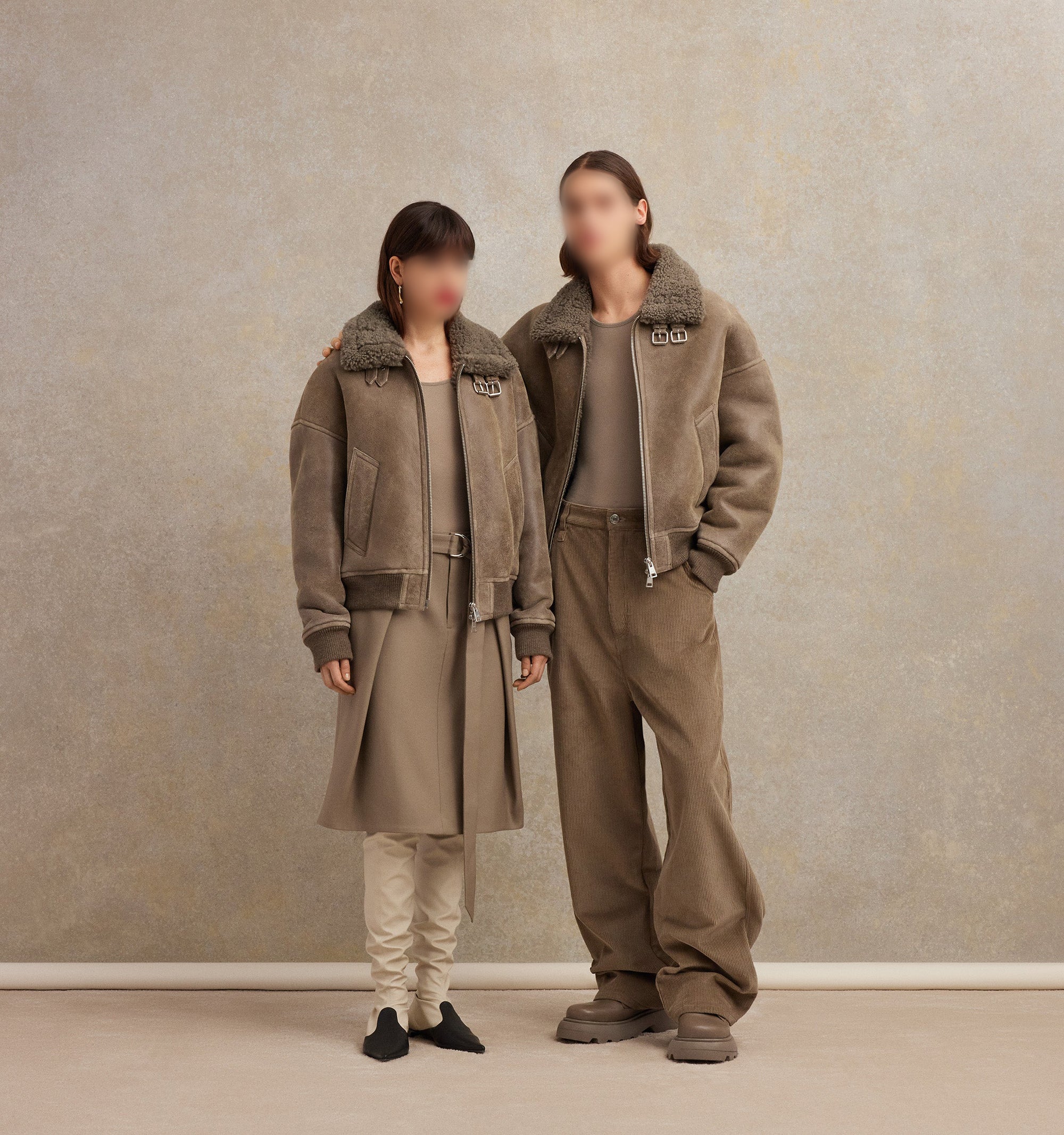 Jupe midi à pans en laine - Taupe